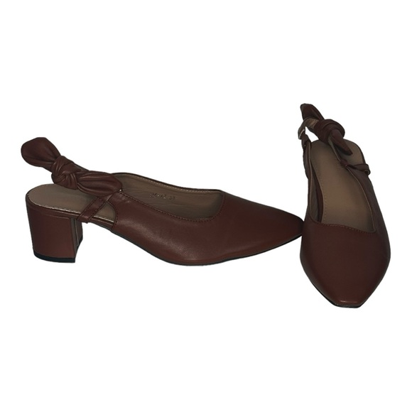 SHE&IN brown slingback block heel with bow strap woman’s size 7 - Picture 3 of 7